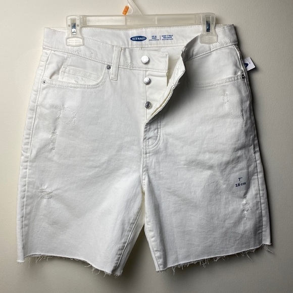 OLD Navy Extra High-Waisted White Cut-Off Jean Shorts Fringed Raw Hemline Sz 10 - Picture 2 of 10